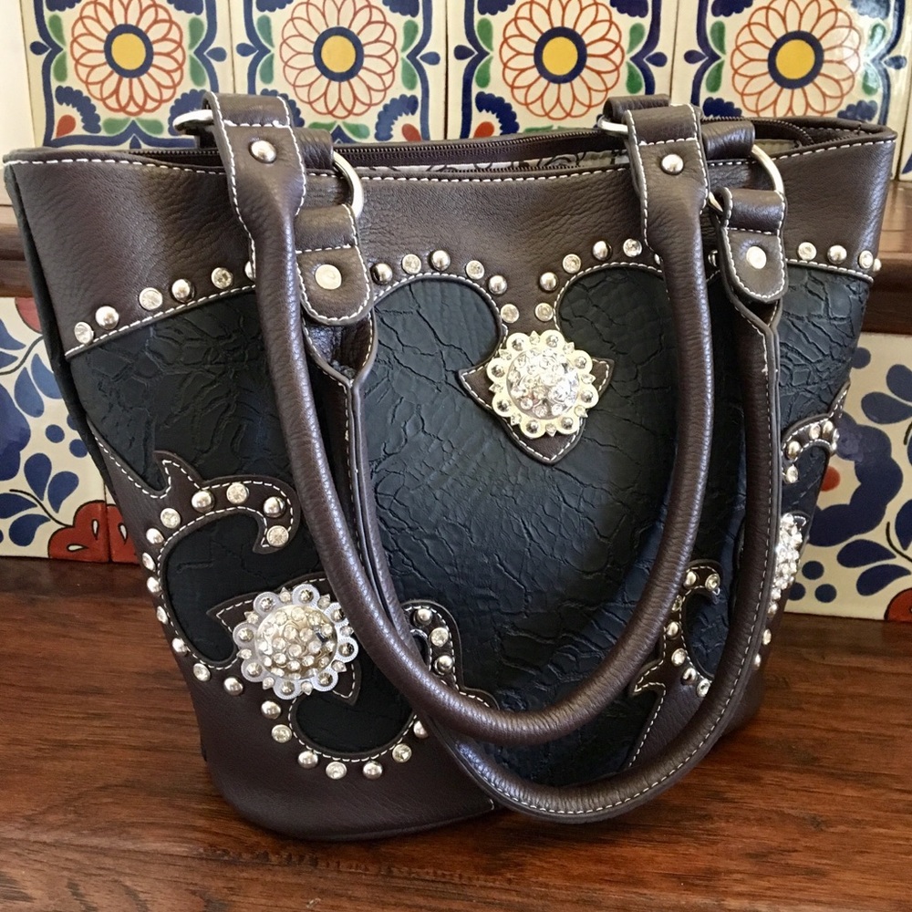 Faux Leather Rhinestone Handbag Purse
